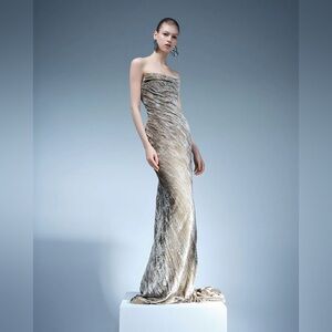 NWT Rare Strapless Crushed-Velvet Gown